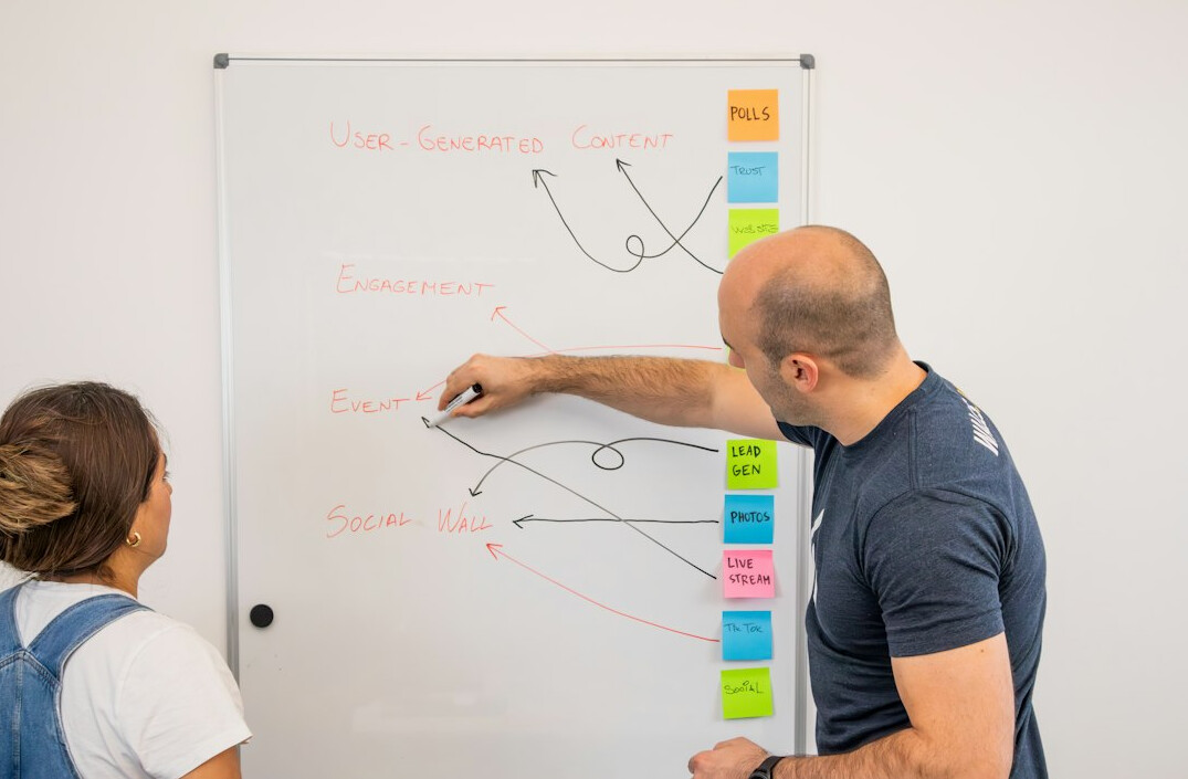 Small team having a discussion in a modern office meeting room